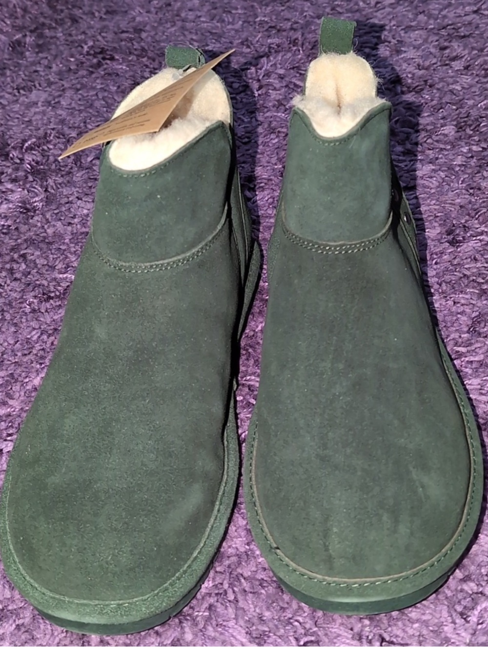BearPaw Women's Annabelle Dark Green Suede Shearling-Lined Boots. SZ 10 Wide NWT